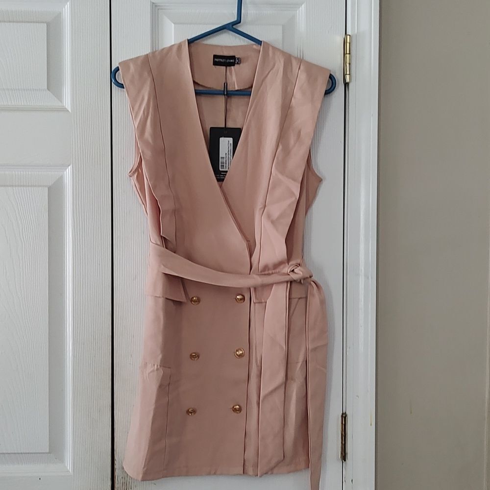 PrettyLittleThing  Nude Sleeveless Gold Button Detail Blazer Dress